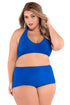 Solid Blue Plus Size Halter Bikini Swimsuit